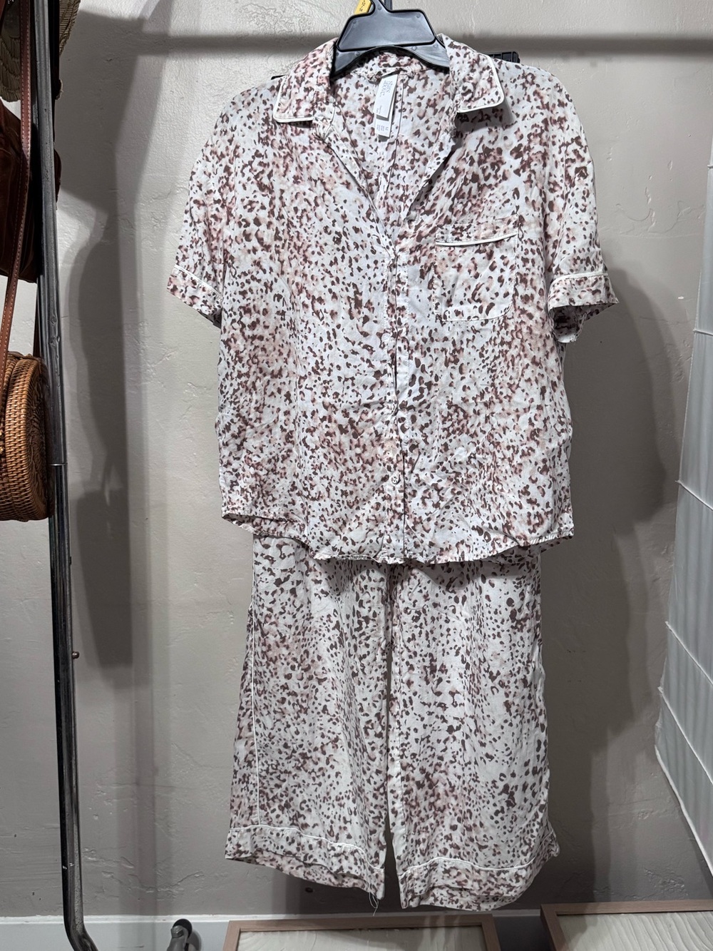 stars above Cream Pajama Set with Brown Speckle Print